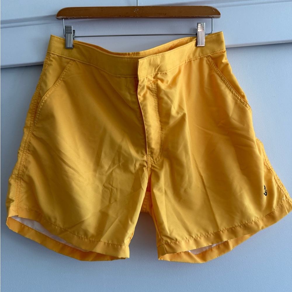 Bright Yellow Mid-Thigh Swim Board Shorts